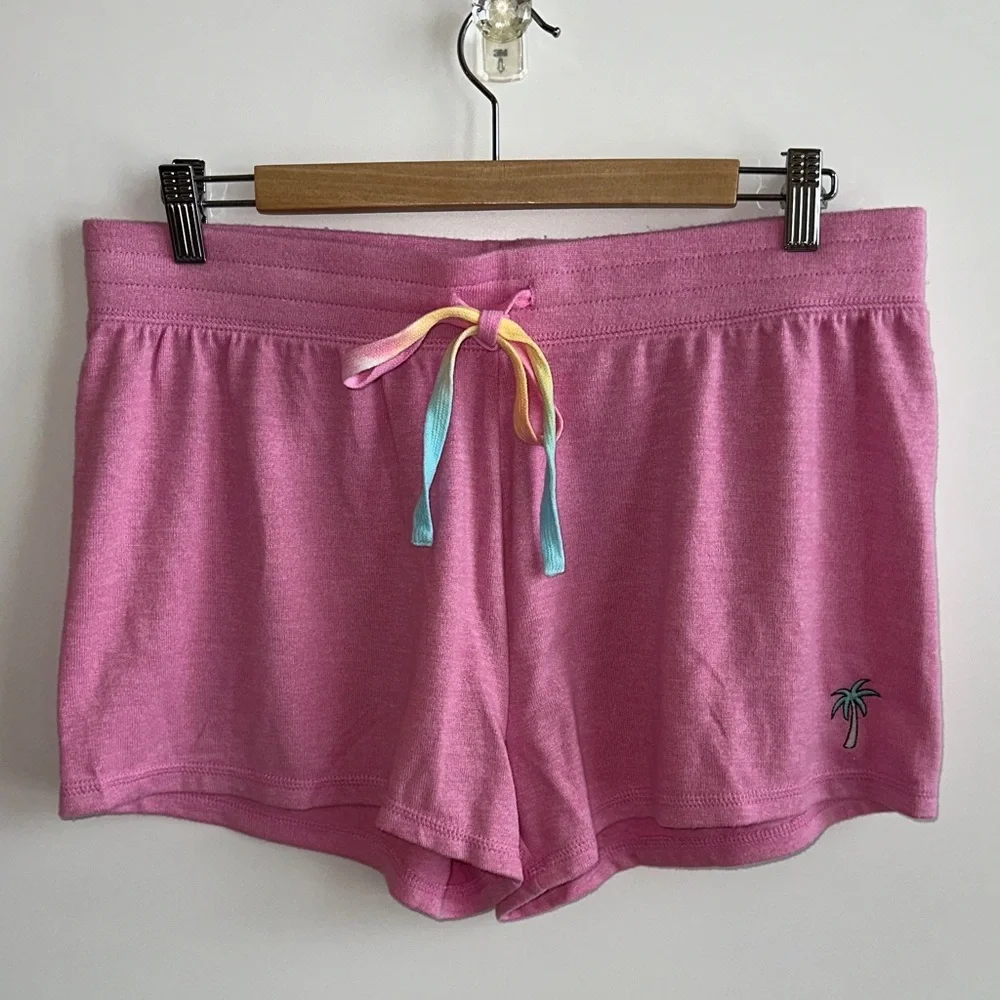 PJ Salvage Pink Berry Shorts with Multicolor Tie / Embroidered Palm Tree